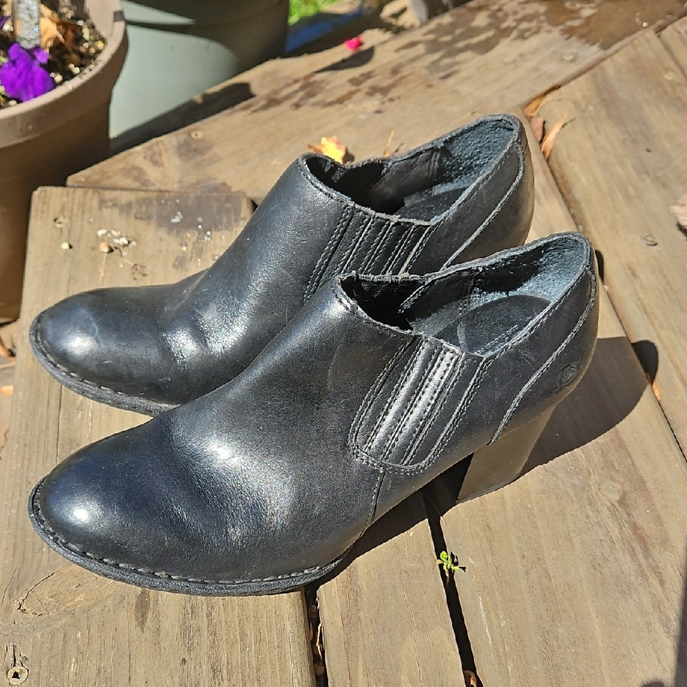 Born Black Leather Heeled Boots